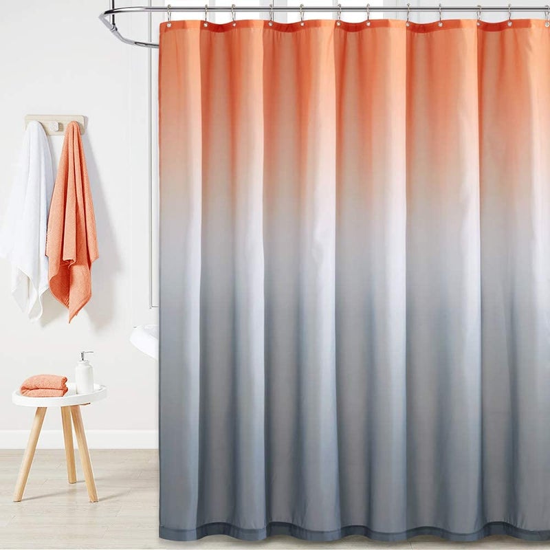 KGORGE Ombre Shower Curtain - Gradient Color Shower Curtains Liner for Bathroom Tub Camper Spa Washable Decorative, 72 x 72 inch with Hooks, Orange and Grey - Image 1